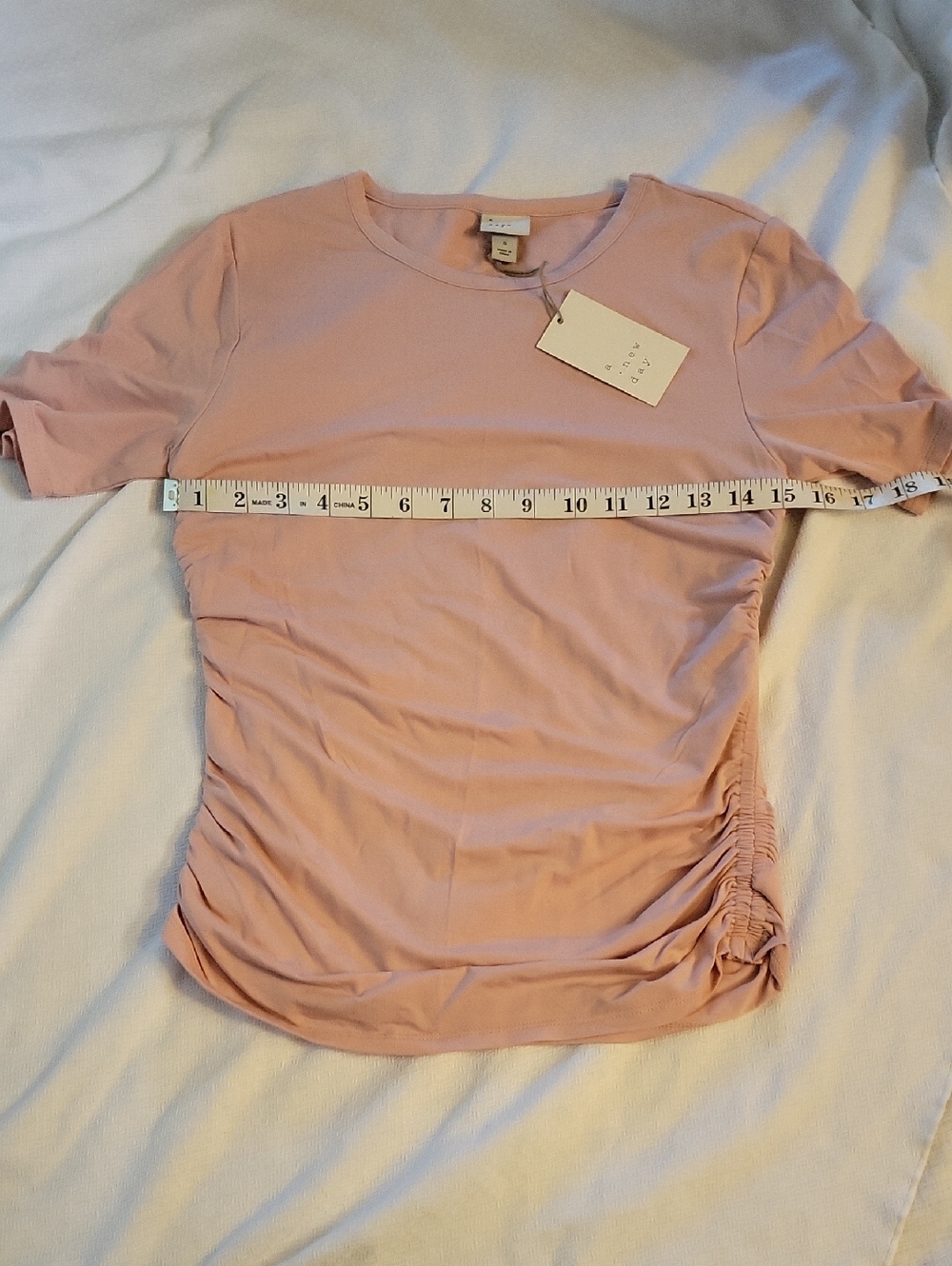 a new day Short-Sleeve Ruched Side Tee — Dusty Pink Size Small NWT - Picture 4 of 6